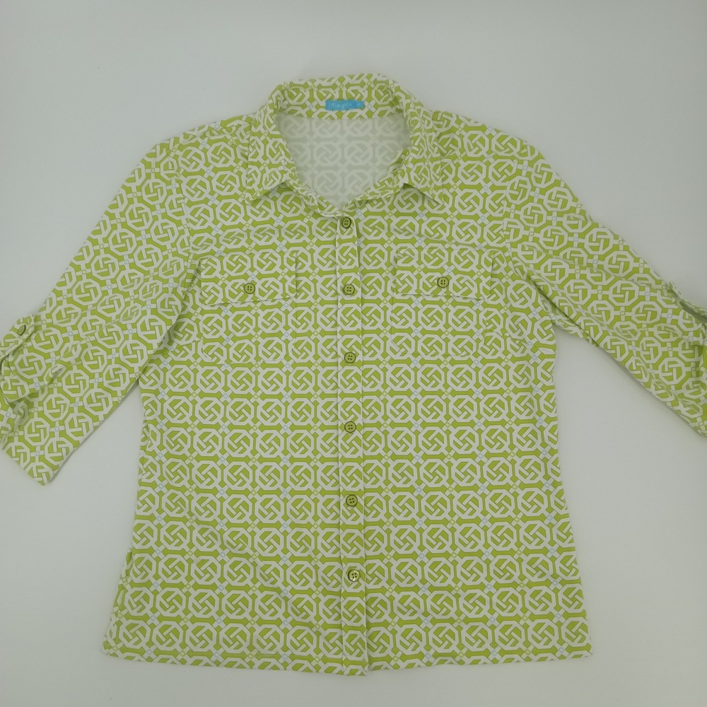 J.McLaughlin Catalina Cloth Lime Green Geometric Button Front Top Size M